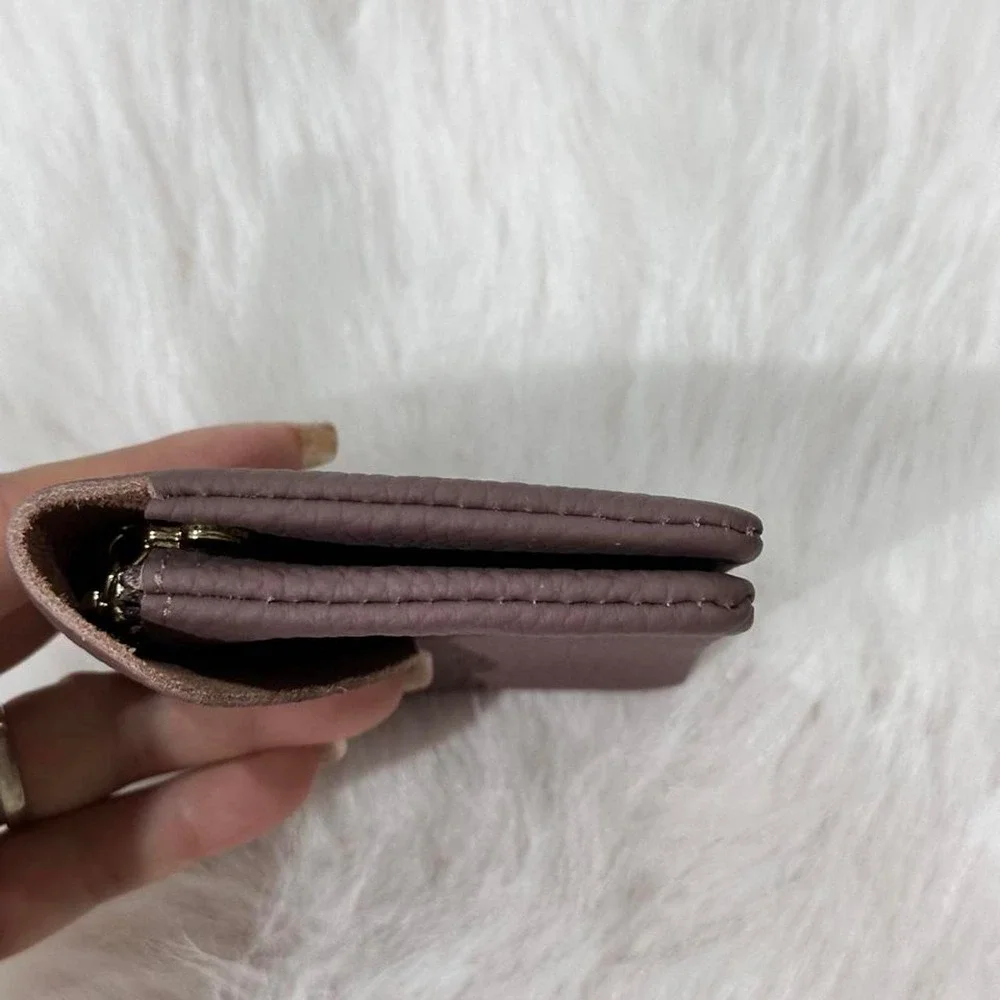 Boho Mauve Pebbled Leather Daisy Envelope Wallet Card Holder